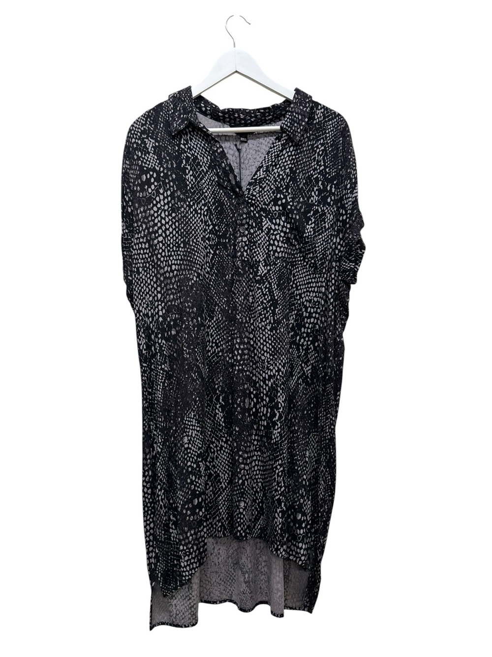 Rock & Republic Shirt Dress XL Women Black Snake Print Short Cap Sleeve Button